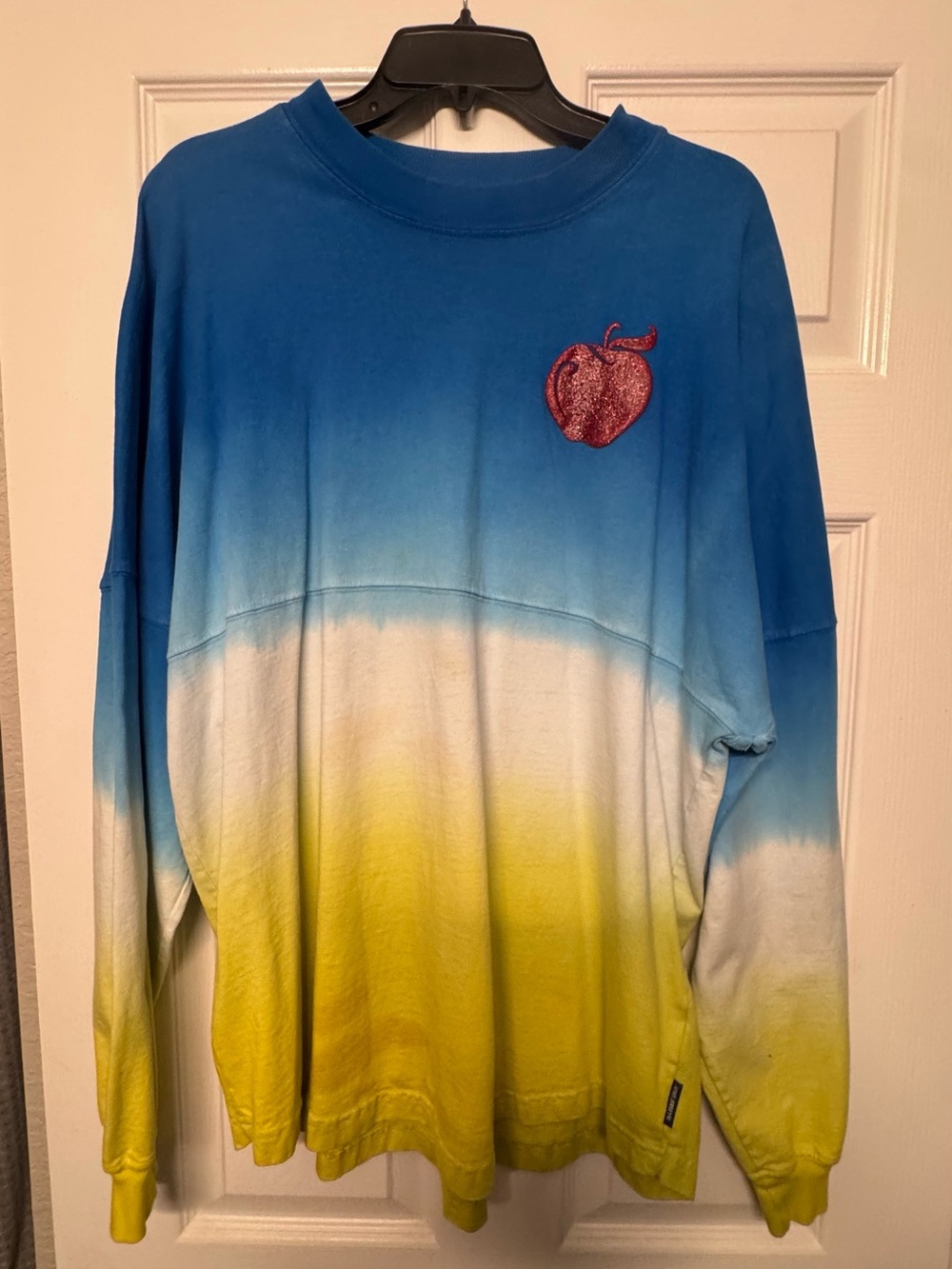 Disney Blue White Yellow Ombre Long Sleeve Tee with Red Apple Patch